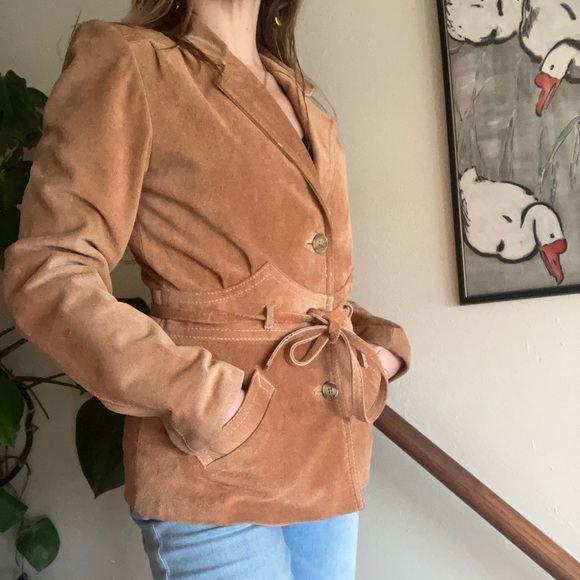 Vintage 70s Winlit Suede Genuine Leather Tie Waist Western Jacket XS/S - Picture 4 of 15